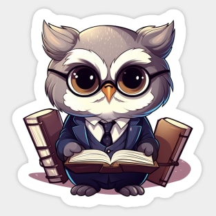 Owl is a lawyer reading a book Sticker